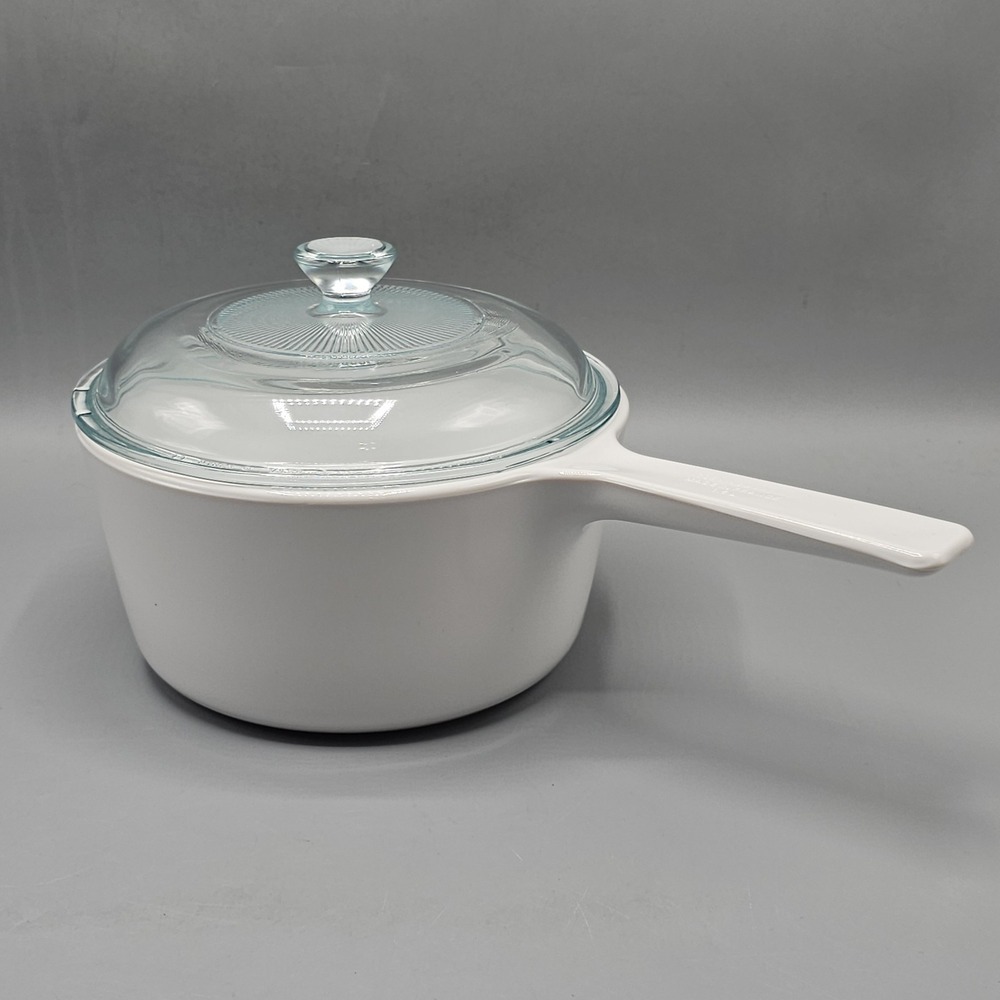 Vintage Corning Ware White 1.5 L Sauce Pan Pot W/ Lid Made In France Pyrex Lid